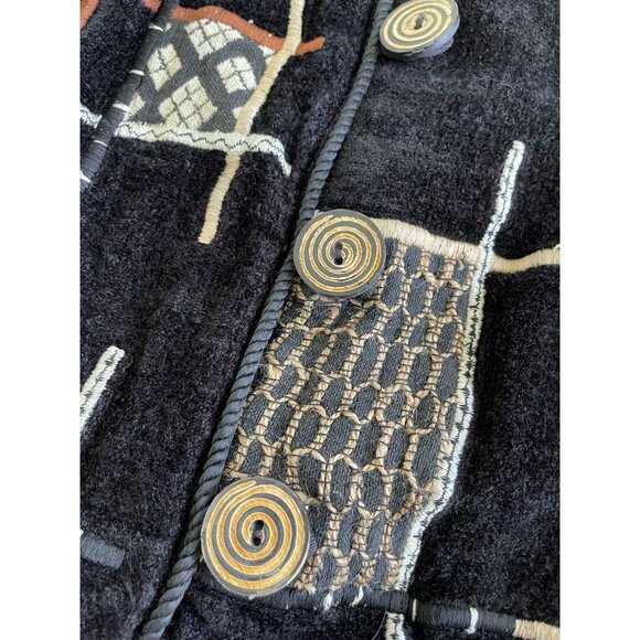 VTG Alex Kim Velvet Blend Button Jacket Abstract Embroidory Design Grandmacore - Picture 9 of 11